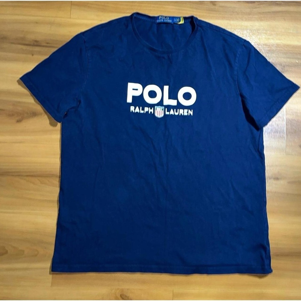 Mens Polo Ralph Lauren Graphic Crewneck Blue Cotton Short Sleeve T-Shirt